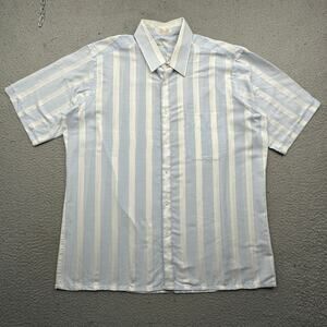 Vintage 80s D'Avila Button Up Shirt Mens Large Short Sleeve Blue White Striped